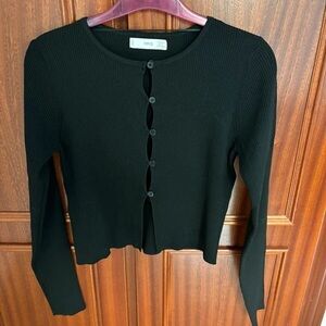 Mango Black Ribbed Knit Top